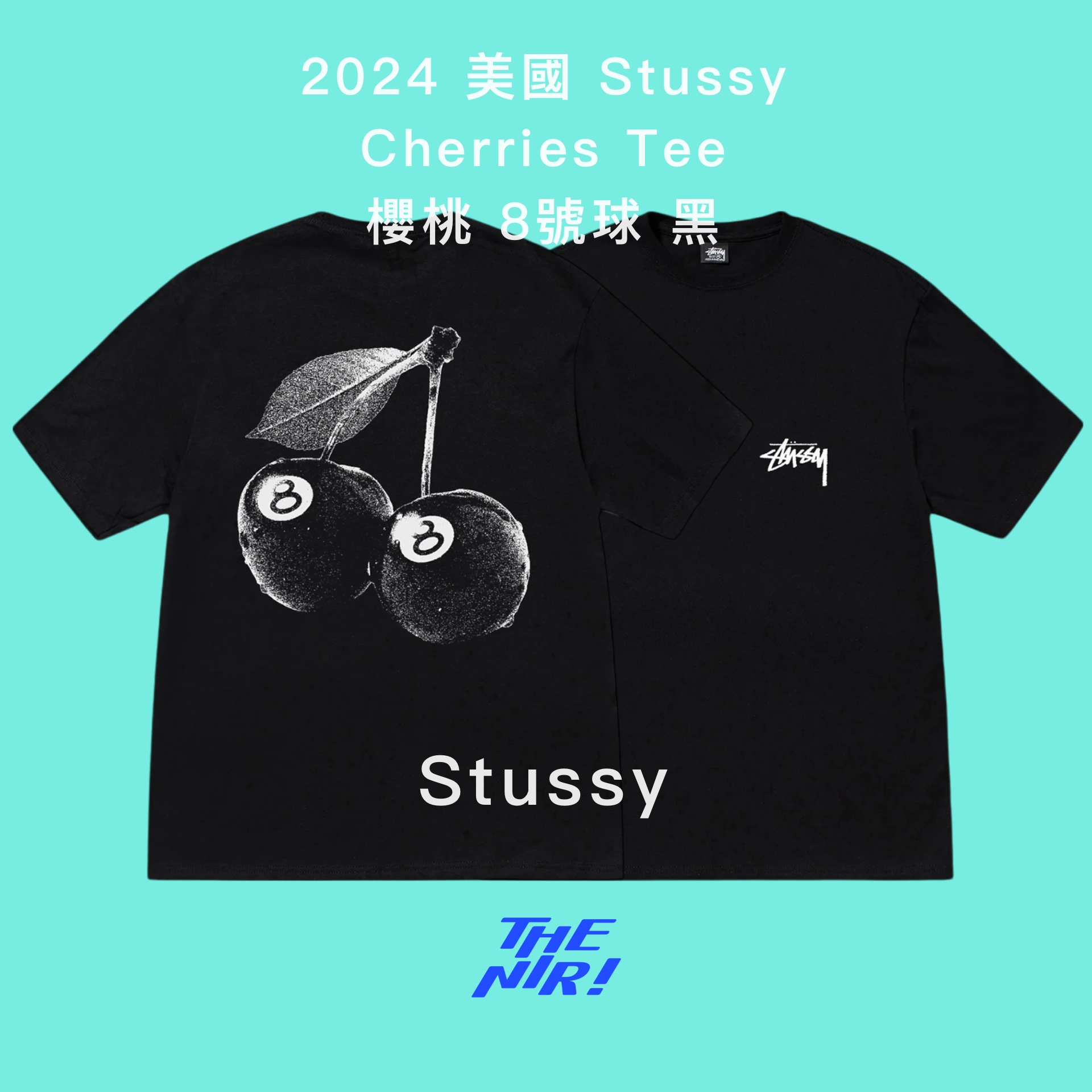 ★韓国の人気★【STUSSY】★Cherries T-Shirt Mos.s★ Stussy Cherries 8 Ball T-Shirt Black, Size M, L. Brand New